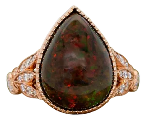 6.2ct Ethiopian Black Opal Ring With Natural Diamonds Accents: Solid 14k Gold, Size 6.75