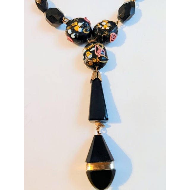 Victorian Late 19th Century Wedding Cake Lampwork & Jet Faceted Beads Necklace For Sale - Image 3 of 4