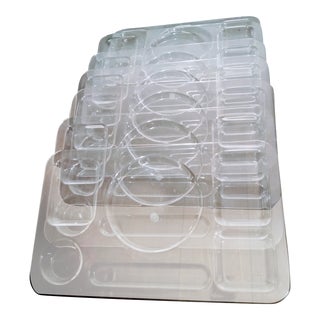 Vintage Set Lucite Mid Century Modern Compartment Lunch Trays- Set of 7 For Sale
