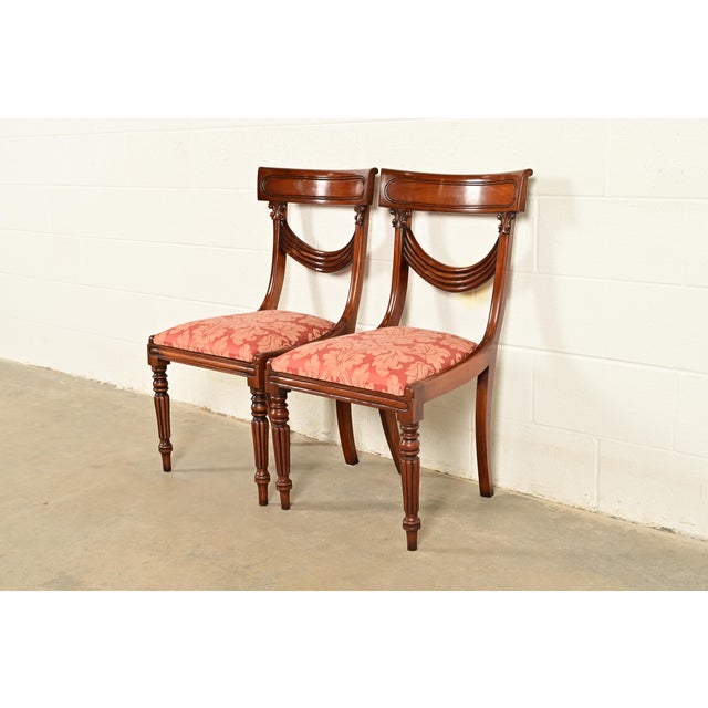Baker Furniture Style English Regency Carved Mahogany Side Chairs or Dining Chairs, Pair For Sale - Image 13 of 13
