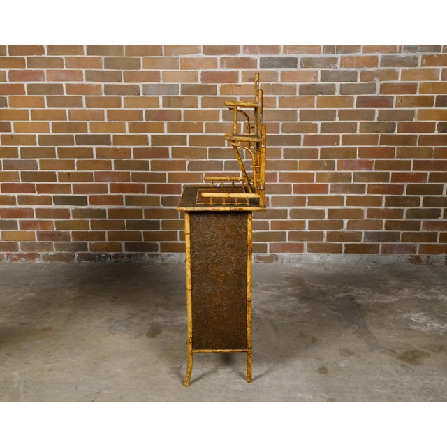 Brown English 1880s Bamboo Small Cabinet with Painted Accents and Single Mirror For Sale - Image 8 of 12
