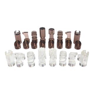 Vintage Michel Dumas Lucite Sculptural Chess Players ,Aubergine and Clear, French 1970's For Sale