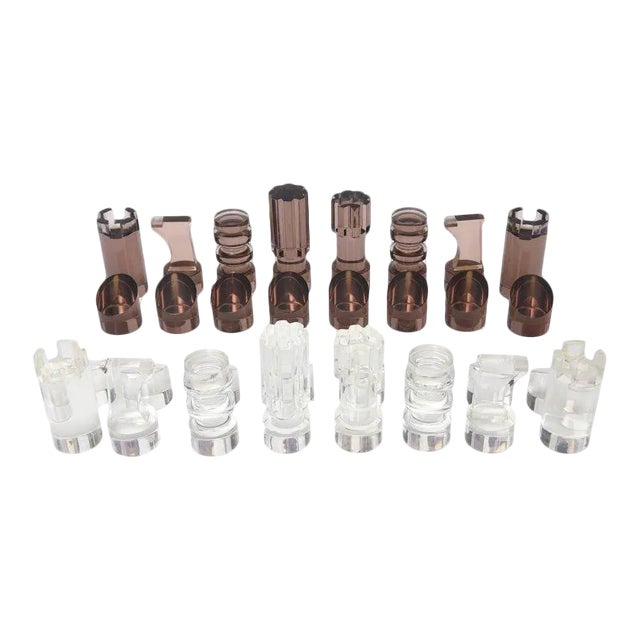 Vintage Michel Dumas Lucite Sculptural Chess Players ,Aubergine and Clear, French 1970's For Sale