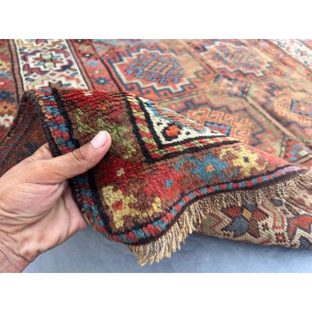 Textile Vintage Caucasian Hand-Knotted Low Pile Rug – Distressed Geometric Tribal Rug For Sale - Image 7 of 11