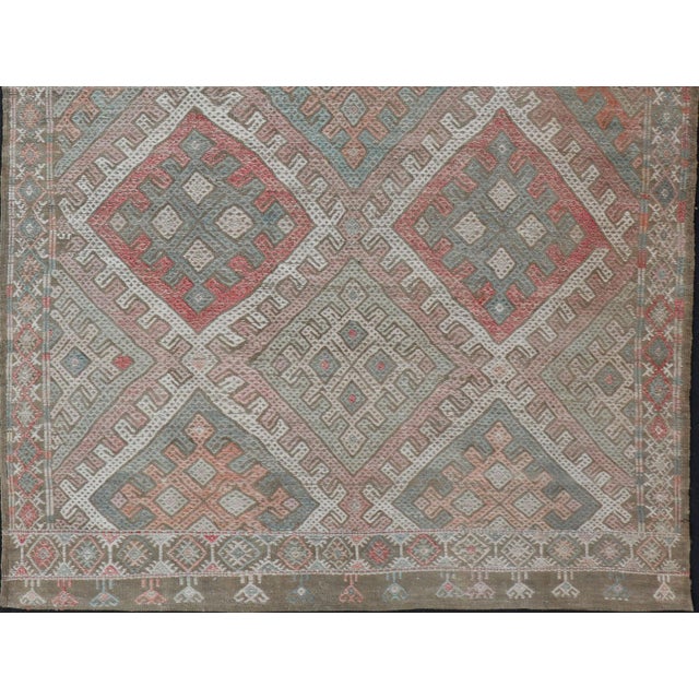 Tribal Vintage Turkish Embroidered Kilim Rug With Geometric Diamond Design 6'3 X 10'4 For Sale - Image 3 of 15