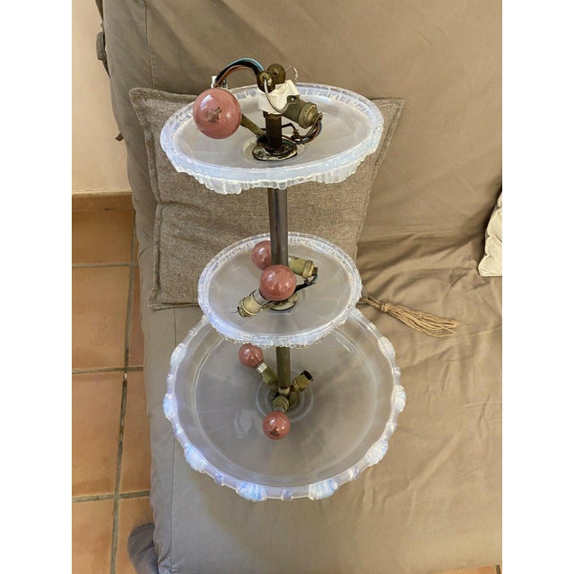 Blue C. 1930 Ezan France French Art Deco Large Tiered Opalescent 7 Light Chandelier For Sale - Image 8 of 13
