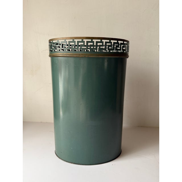 1970s Mid Century Plymouth Toleware Trashcan For Sale - Image 5 of 6
