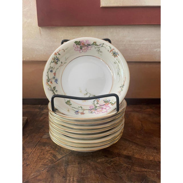 Yellow Vintage Mid 19th Century Czechoslovakian Epiag Floral Yellow and Pink 5.25” Small Bowls Garden Party Chic - Set of Nine (9) For Sale - Image 8 of 9