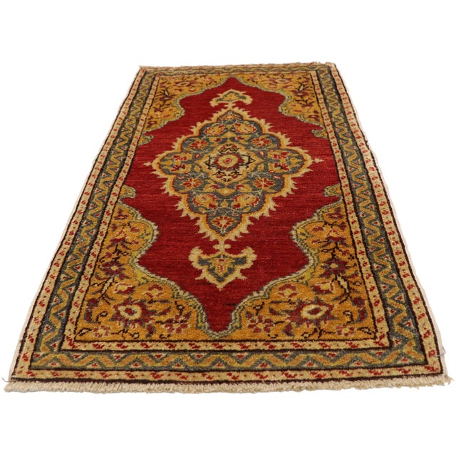 Mid-Century Modern Vintage Turkish Yastik Rug - 01'08 X 03'01 For Sale - Image 3 of 8