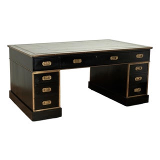 Antique English Leather Top Campaign Desk For Sale