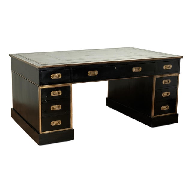 Antique English Leather Top Campaign Desk For Sale