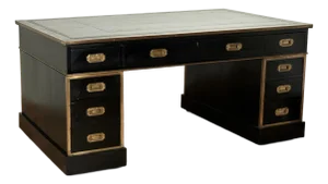 Antique English Leather Top Campaign Desk