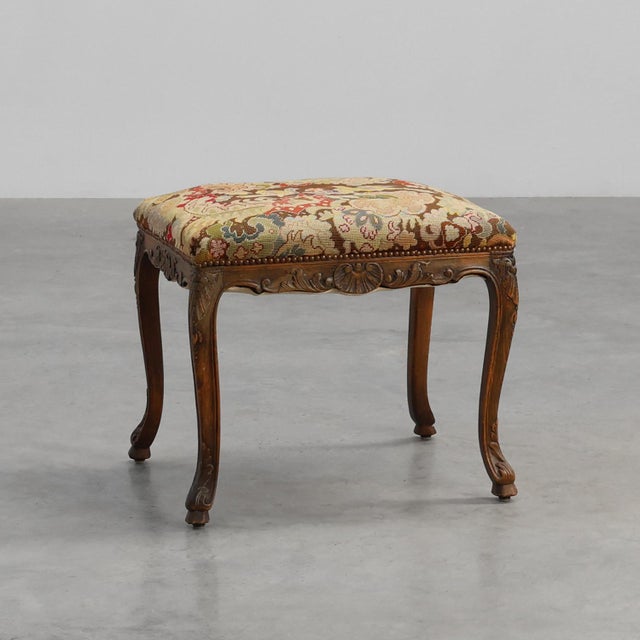 Louis XV Carved Stool with Needlepoint Tapestry Seat, France, 1880 For Sale - Image 11 of 11