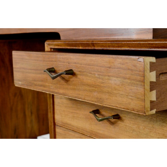 Wood Mid-Century Modern Danish Walnut and Brass Desk by Alfred Cox, 1960s For Sale - Image 7 of 11