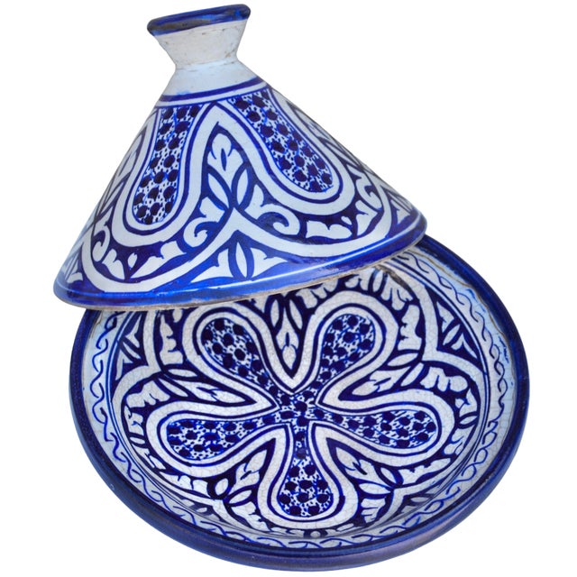 Early 20th Century Early 20th Century Handmade Blue-Patterned Moorish Ceramic Lidded Bowl For Sale - Image 5 of 11