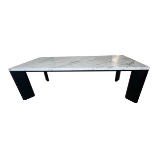 Rectangular Carrara Marble Dining Table With Black Steel Legs For Sale