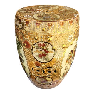 Mid 20th Century Porcelain Hand Painted Gilt Chinese Garden Stool For Sale