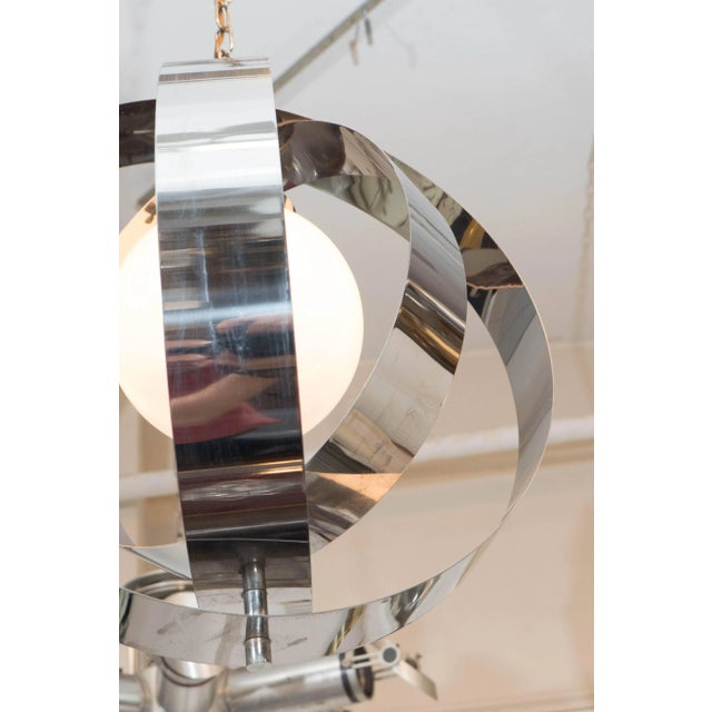 1970s Italian Armillary Style Chrome Pendant Lamp For Sale - Image 9 of 10