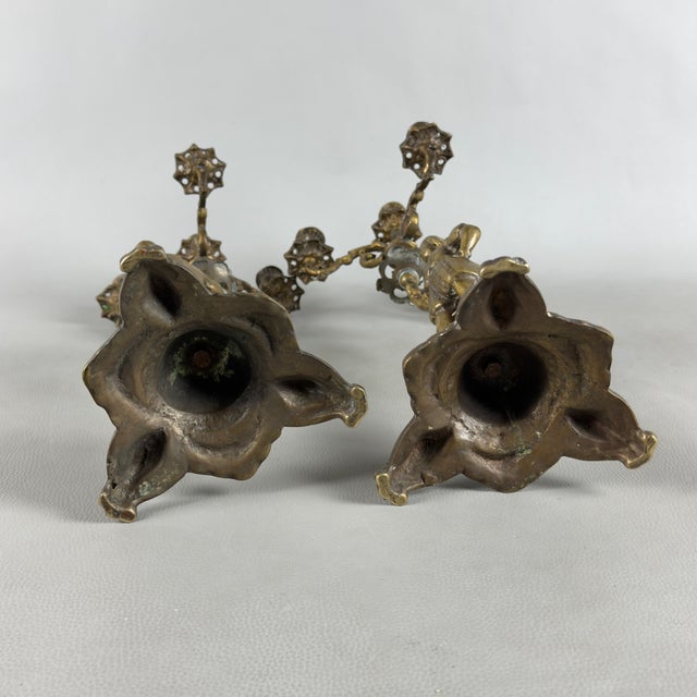 Mid-Century Bronze 4-Flame Candelabras with Noble Figures, Set of 2 For Sale - Image 6 of 11