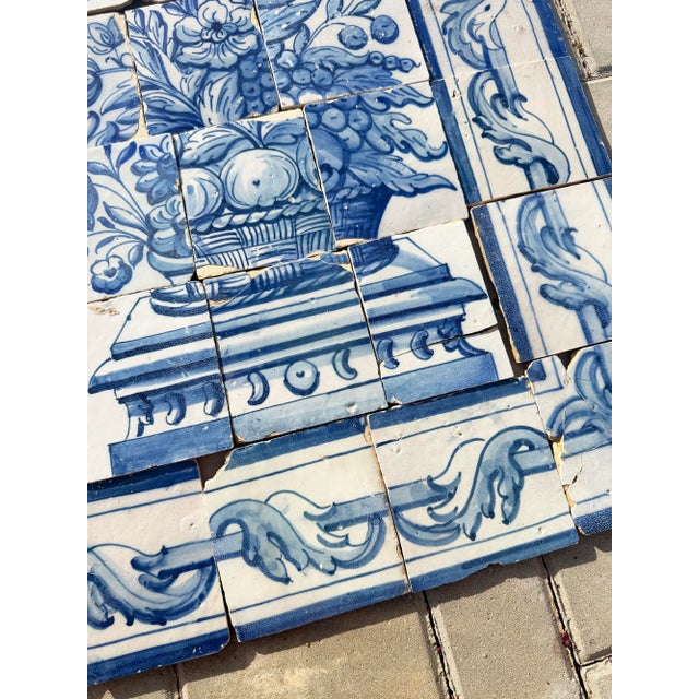 18th Century Antique 18th Century Portuguese Blue & White Abundance Basket Tile Panel For Sale - Image 5 of 16