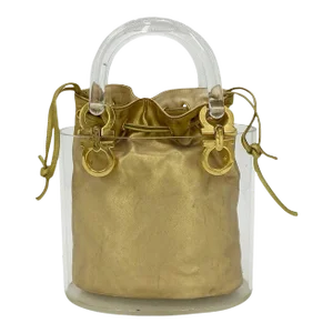 Vintage Salvatore Ferragamo Ganchini Clear Acrylic Bucket Bag with Gold Pouch