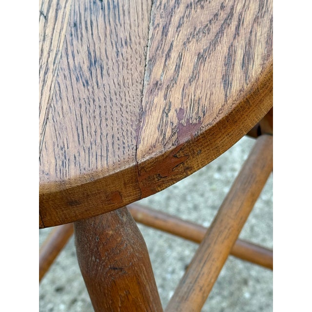 Midcentury Arts & Crafts Rustic Oak Stool For Sale - Image 6 of 8