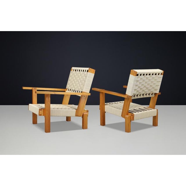 Italian Pine and Woven Cord Lounge Chairs, 1970s, Set of 2 For Sale - Image 15 of 17