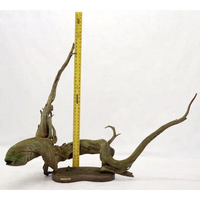 Large Natural Wood Fish Shape Driftwood Sculpture Artist Signed For Sale - Image 6 of 13