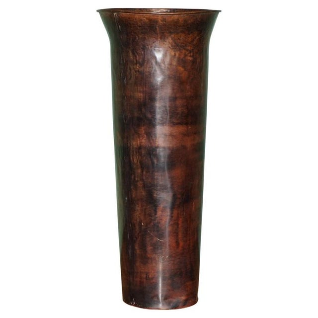 Gold Vintage Coppered and Bronzed Cyclindrical Umbrella Stand For Sale - Image 8 of 8