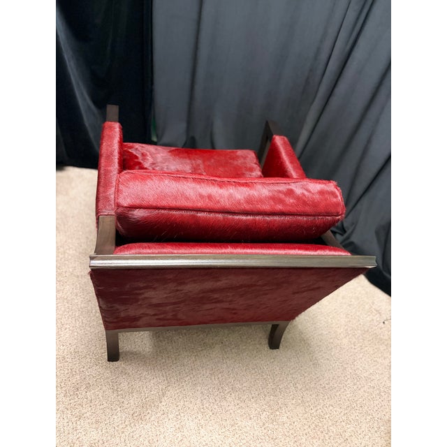 Authentic Holly Hunt Vienna Secession Lounge Chair, Custom Upholstered in Rich Burgundy/Cabernet Mohair and American Black Walnut Exposed Frame For Sale - Image 12 of 17