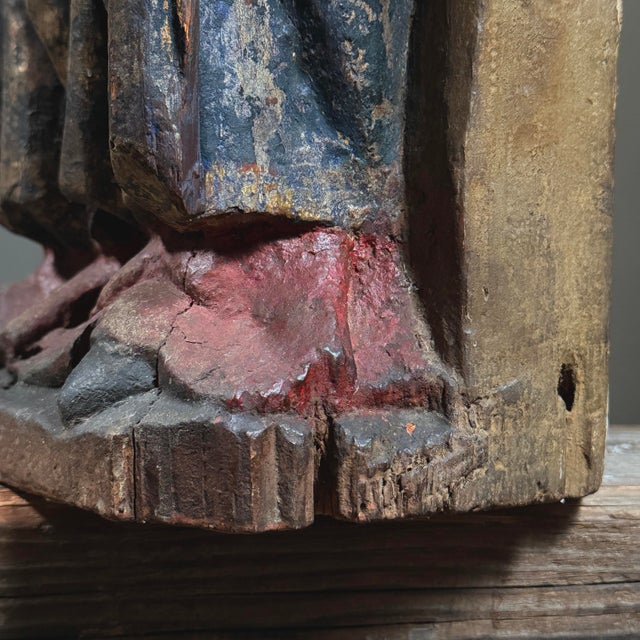 Antique Large 19th C. Spanish Folk Art Polychrome Virgin Mary Santos Sculpture For Sale - Image 11 of 12