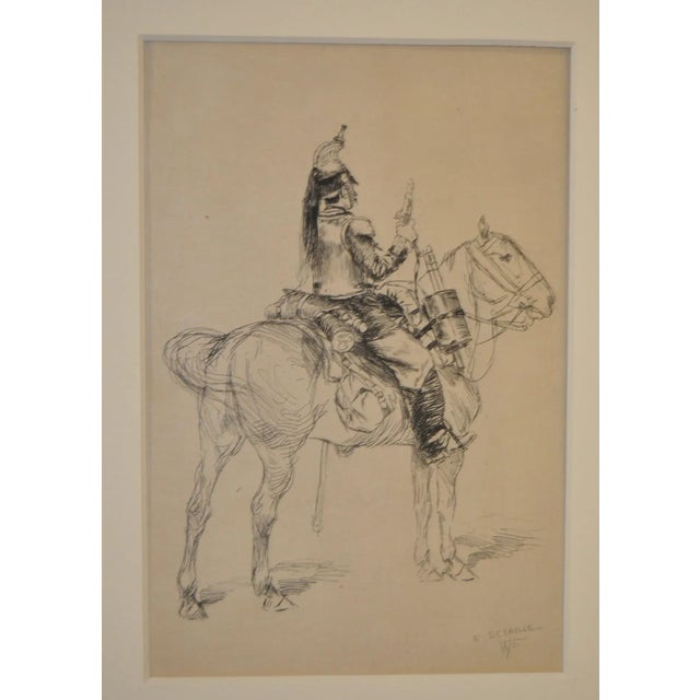 Rare original drawing, illustrated letter and etching by French artist Edouard Detaille (1849-1912). This original sketch...
