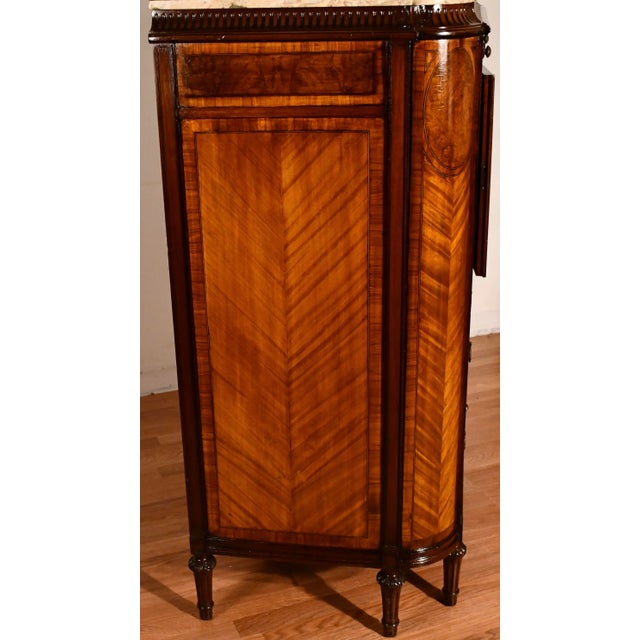 1900 Antique French Louis XVI Satinwood & Burl Walnut Marble Top Dresser For Sale - Image 12 of 13