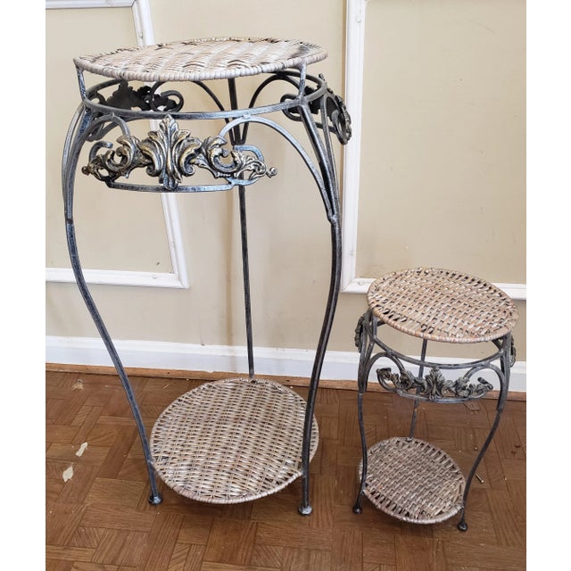 Charcoal Iron and Wicker Stands, a Pair For Sale - Image 8 of 11
