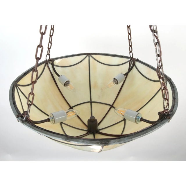 Mid 20th Century Arts & Crafts Iridescent Slag Glass Bowl Pendant Light For Sale - Image 10 of 12