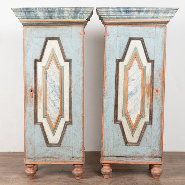 Baroque Late 18th Century Original Painted Pair of Swedish Baroque Narrow Cabinets For Sale - Image 3 of 15