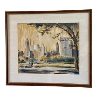 Mid 20th Century Modern Chicago Cityscape Drawing, Framed For Sale
