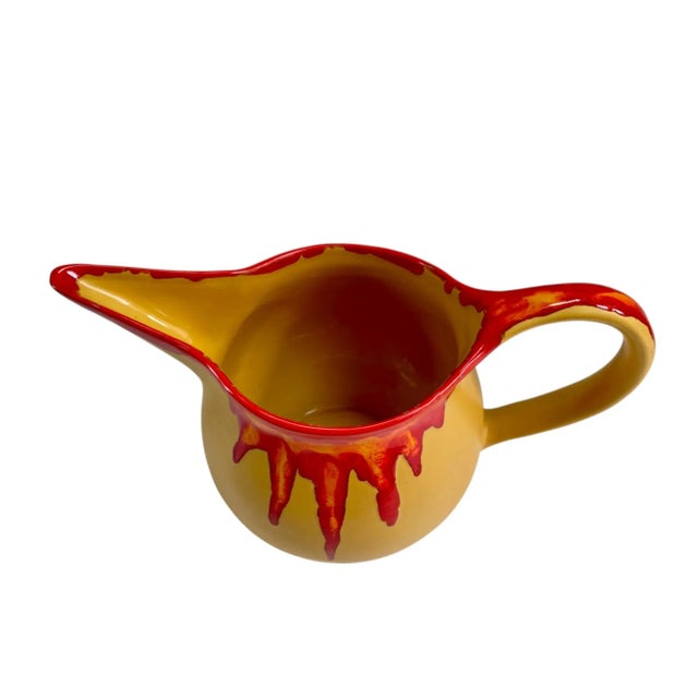 Yellow 1950s Midcentury Italian Drip Glaze Ceramic Pitcher For Sale - Image 8 of 14