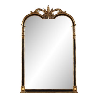 French Louis XVI Style Ebonized & Gilt Arch Form Wall Mirror 20thC For Sale
