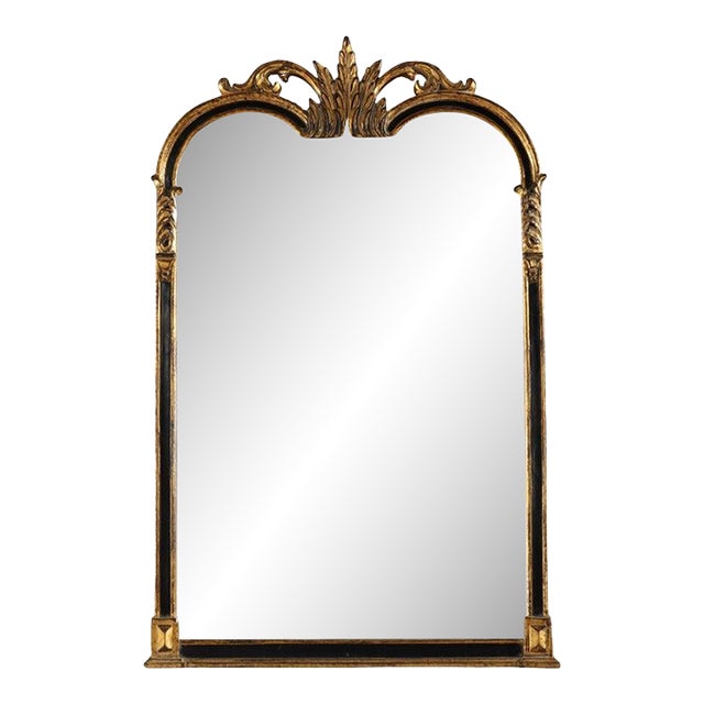 French Louis XVI Style Ebonized & Gilt Arch Form Wall Mirror 20thC For Sale