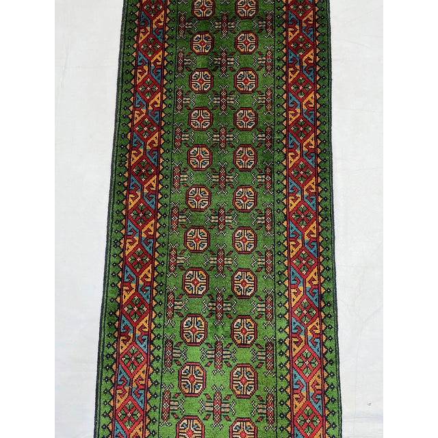 Textile Green Mori Gul Tribal Geometric Runner Rug, 2'7" X 12'11" For Sale - Image 7 of 14