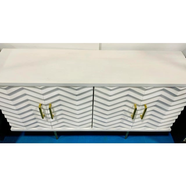 2020s Modern White Carved Wood Herringbone Credenza For Sale - Image 5 of 6