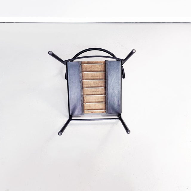 Set of Mid-Century Italian Black Steel Leather Cafè Chairs by Starck for Baleri, 1980s For Sale - Image 15 of 17