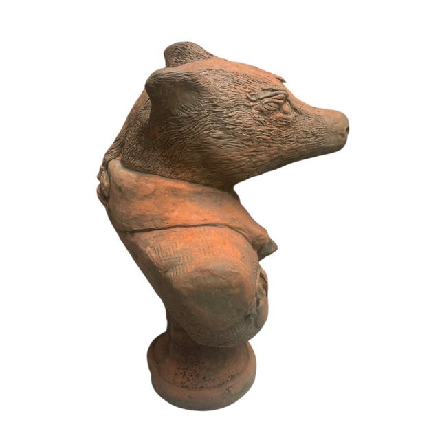 Stone 1990s Badger Bust in Tailcoat – Terracotta Finished Cast Stone For Sale - Image 7 of 10
