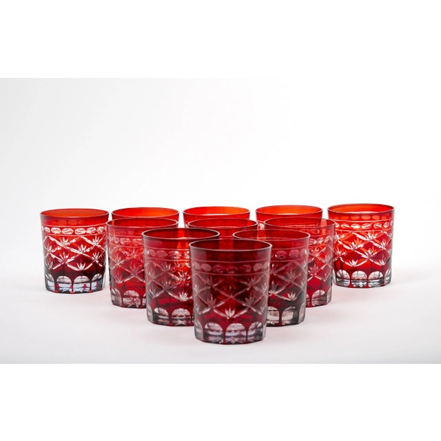 Set of Twelve '12' Antique Ruby Red Cut-To-Clear Rocks Glasses For Sale - Image 4 of 13