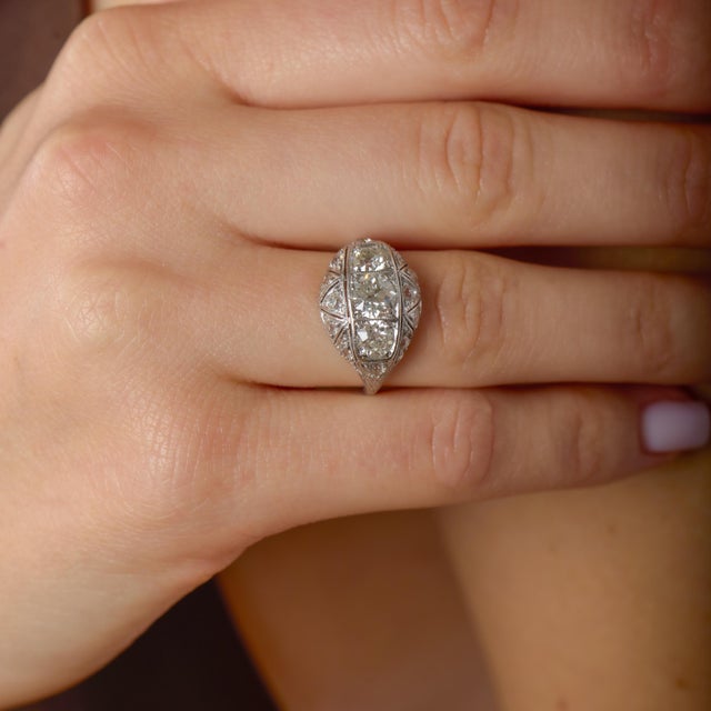 Metal 1910s Edwardian 1.50 Carat Old European Cut Diamond Platinum Ring, Size 6 For Sale - Image 7 of 8