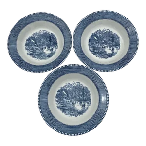 Vintage Royal China Usa Currier and Ives “Early Winter” Soup Bowls - Set of 3