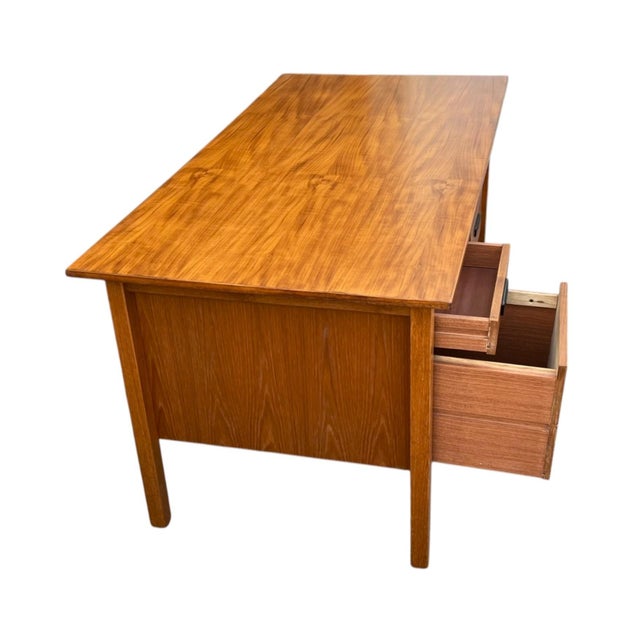 Auburn Mid Century Modern Danish Teak Desk W/ 5 Drawers Floating Top Office Desk For Sale - Image 8 of 10