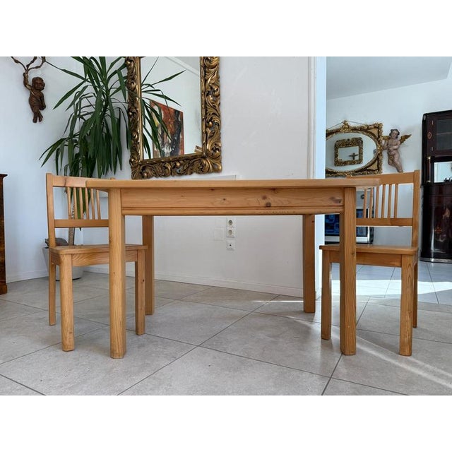 Farmhouse Table and Chairs Set in Spruce Wood, Set of 3 For Sale - Image 9 of 13