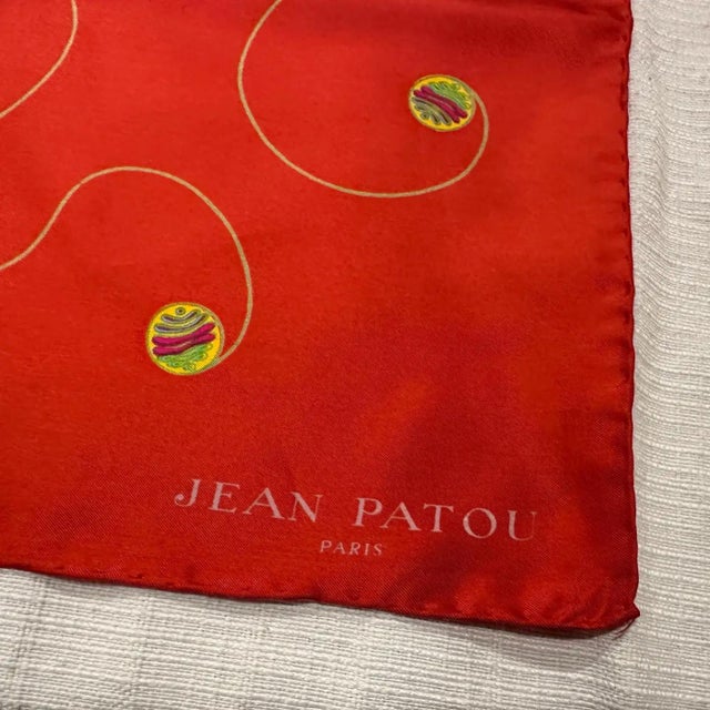 Red 1980s Psychedelic Floral Design Silk Scarf by Jean Patou For Sale - Image 8 of 11